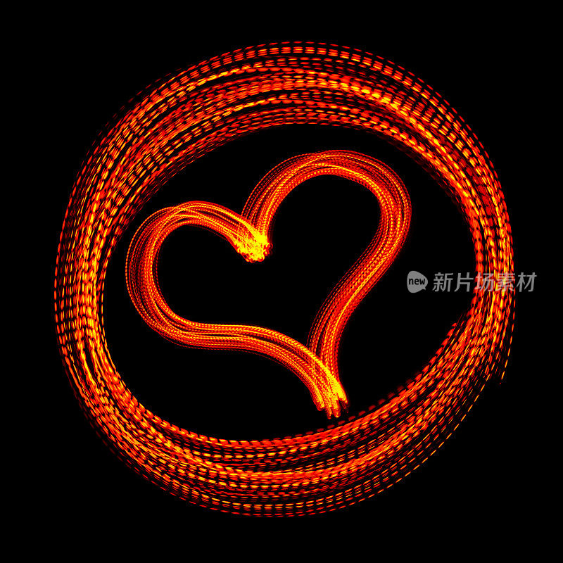 发光的红心在一个圆圈- LED光画